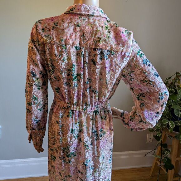 Hemant & Nandita Floral Velvet Midi Dress Triana Button Front Semi Sheer Small - Picture 7 of 10